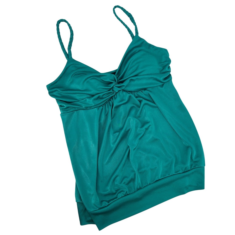 A. Byer Y2K Teal Green Twist Front Braided Strap Camisole Top Large 9661A